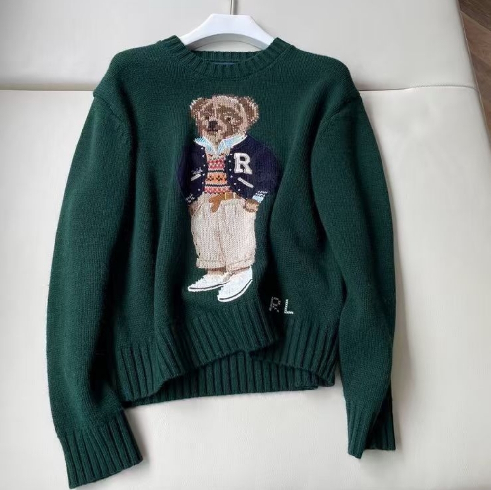 Ralph Lauren Forest Green Sweater with Bear Motif